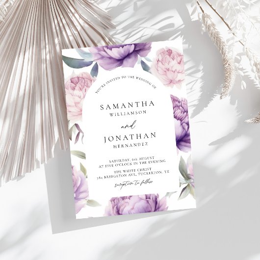 Stoffige Paarse Bloemenboog Rustieke Bruiloft Kaart