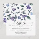 Stoffige Paarse Bloementuin Bruiloft Details Kaart (Voorkant / Achterkant)