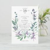 Stoffige Paarse bloementuin bruiloft invita Kaart (Staand voorkant)