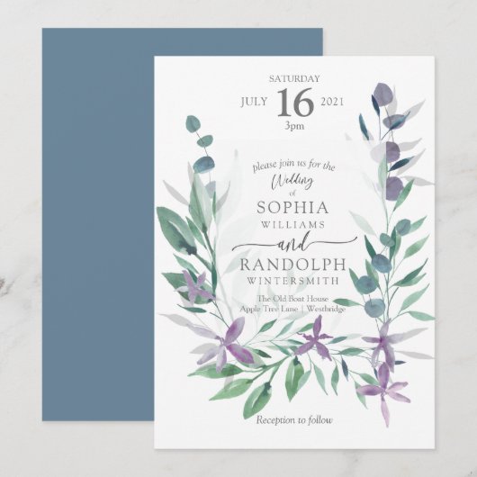 Stoffige Paarse bloementuin bruiloft invita Kaart (Voorkant / Achterkant)