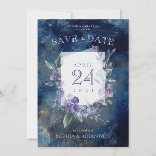 Stoffige Paarse bloementuin Bruiloft Uitnodiging (Voorkant)