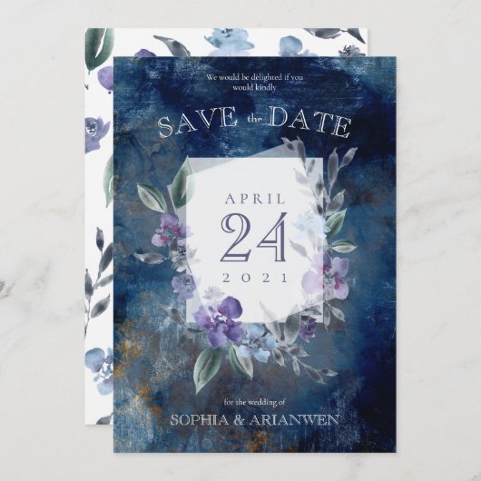 Stoffige Paarse bloementuin Bruiloft Uitnodiging (Voorkant / Achterkant)