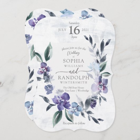 Stoffige Paarse Bloementuin bruiloft uitnodiging,  Kaart (Voorkant / Achterkant)