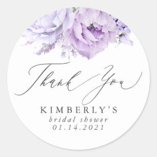 Stoffige paarse bloemige botanische dank je ronde sticker