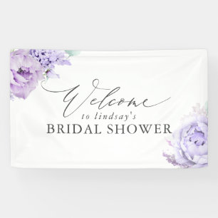 Stoffige paarse bloemige bruiloft / babyshower wel spandoek