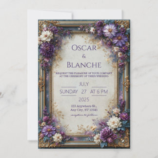 Stoffige Paarse Bloemige Bruiloft Kaart