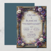 Stoffige Paarse Bloemige Bruiloft Kaart (Voorkant / Achterkant)