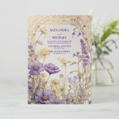 Stoffige Paarse Bloemige Elegante Boho Bruiloft Kaart (Staand voorkant)