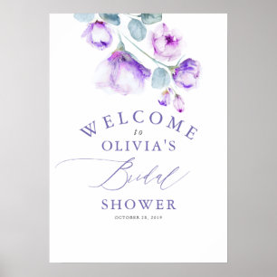 Stoffige paarse bloemrijke elegante bruidsdouche w poster