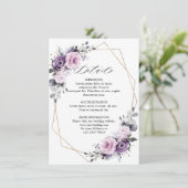 Stoffige paarse bloesems geometrische trouwdetails informatiekaartje (Staand voorkant)