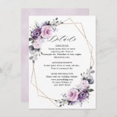 Stoffige paarse bloesems geometrische trouwdetails informatiekaartje (Voorkant / Achterkant)