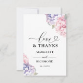 Stoffige Paarse Blush Roze Hydrangea bruiloft Bedankkaart (Voorkant)