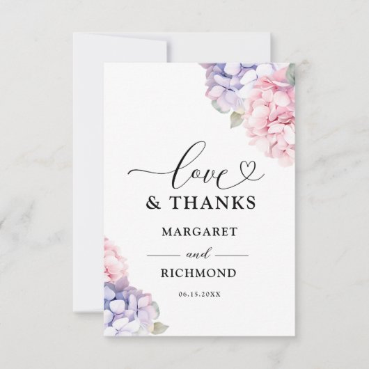 Stoffige Paarse Blush Roze Hydrangea bruiloft Bedankkaart (Voorkant)