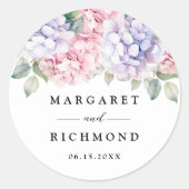 Stoffige Paarse Blush Roze Hydrangea bruiloft Ronde Sticker (Voorkant)