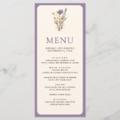 Stoffige paarse boho-wildbloemhuwelijk menu (Voorkant)