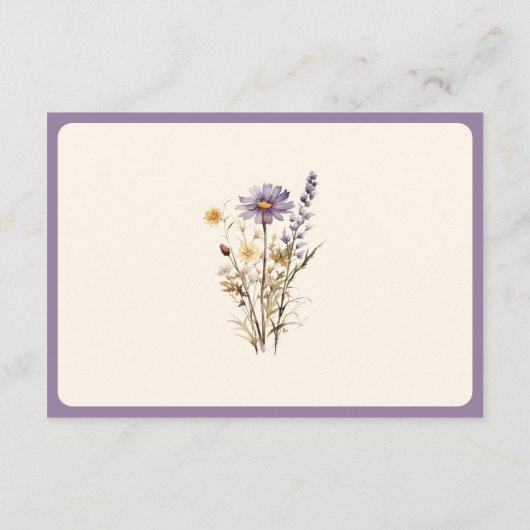 Stoffige Paarse Boho Wildflower bruiloft details Informatiekaartje (Achterkant)