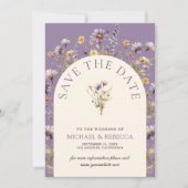 Stoffige Paarse Boho Wildflower bruiloft foto Save The Date (Voorkant)