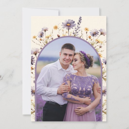 Stoffige Paarse Boho Wildflower bruiloft foto Save The Date (Achterkant)