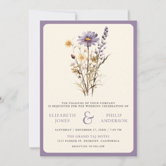 Stoffige Paarse Boho Wildflower Foto QR Code Bruil Kaart (Voorkant)