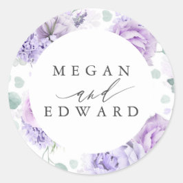 Stoffige Paarse en Mauve Bloemen Botanische Bruilo Ronde Sticker
