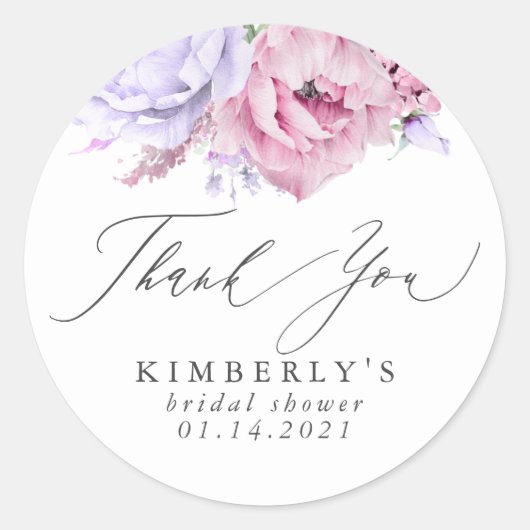 Stoffige paarse en roze bloemige botanische dank j ronde sticker (Voorkant)