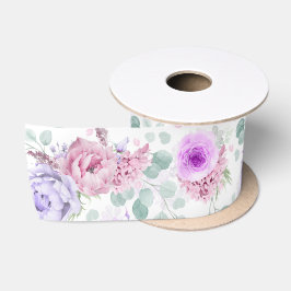 Stoffige paarse en roze bloemrijke elegante botani satijnen lint