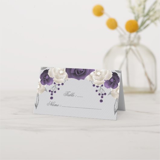 stoffige paarse en witte bloemen plaatskaartje (Voorkant)