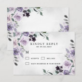 Stoffige paarse en zilvergrijze bloemrijke rustiek RSVP kaartje (Voorkant / Achterkant)