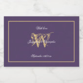 Stoffige Paarse & Gouden Chique Monogram Bruiloft  Likeurfles Etiket (Enkel label)