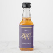 Stoffige Paarse & Gouden Chique Monogram Bruiloft  Likeurfles Etiket (Voorkant)