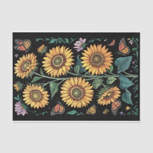 Stoffige Paarse, hoge zonnebloem & monarch vlinder Tissuepapier (Voorkant)