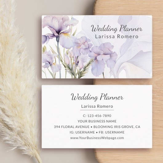 Stoffige Paarse Iris Waterverf Romantische Bloemen Contactkaartje