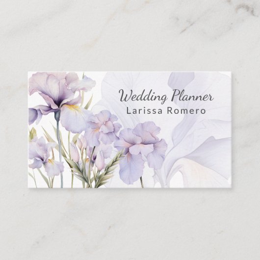 Stoffige Paarse Iris Waterverf Romantische Bloemen Contactkaartje (Voorkant)