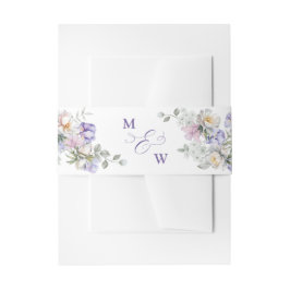 Stoffige Paarse Iris & Witte Pioen Botanische Brui Uitnodigingen Wikkel