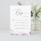 Stoffige Paarse Kalligrafie en Bloemen Rsvp (Staand voorkant)