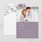 Stoffige Paarse kalligrafie en bloemenfoto Rsvp (Voorkant / Achterkant)