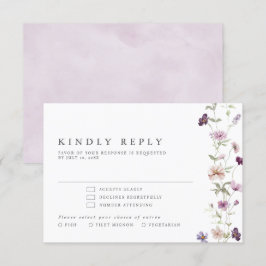 Stoffige Paarse Lavendel Wildflower Garden Wedding RSVP Kaartje