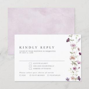 Stoffige Paarse Lavendel Wildflower Garden Wedding RSVP Kaartje