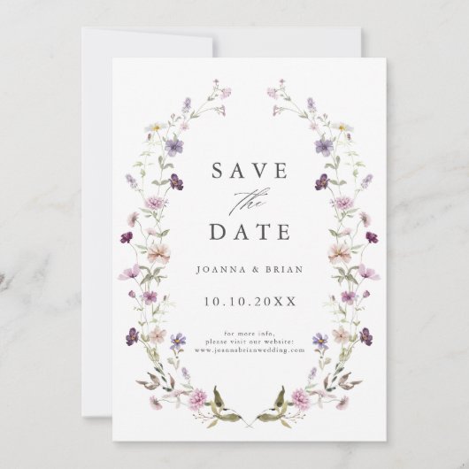 Stoffige Paarse Lavendel Wildflower Garden Wedding Save The Date (Voorkant)