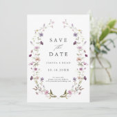 Stoffige Paarse Lavendel Wildflower Garden Wedding Save The Date (Staand voorkant)