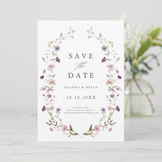 Stoffige Paarse Lavendel Wildflower Garden Wedding Save The Date (Staand voorkant)
