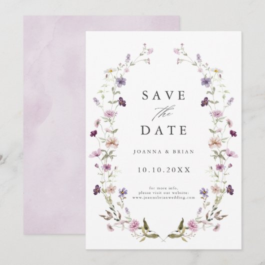 Stoffige Paarse Lavendel Wildflower Garden Wedding Save The Date (Voorkant / Achterkant)