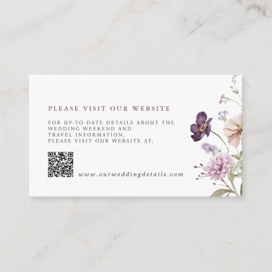 Stoffige Paarse Lavendel Wildflower Wedding Detail Informatiekaartje (Voorkant)