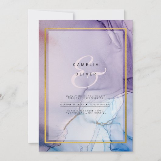 Stoffige paarse marineblauwe gouden INK bruiloft U Kaart (Voorkant)