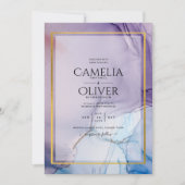 Stoffige paarse marineblauwe gouden INK trouw-UITN Kaart (Voorkant)