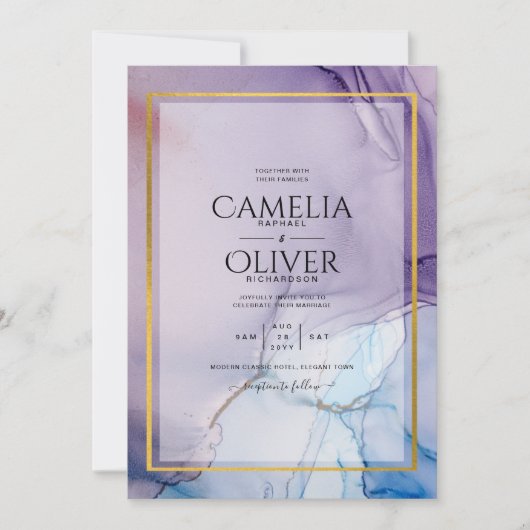 Stoffige paarse marineblauwe gouden INK trouw-UITN Kaart (Voorkant)