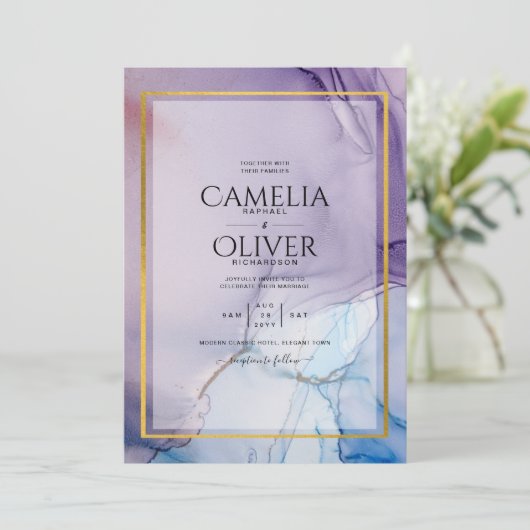 Stoffige paarse marineblauwe gouden INK trouw-UITN Kaart (Staand voorkant)
