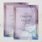 Stoffige paarse marineblauwe gouden INK trouw-UITN Kaart (Voorkant / Achterkant)