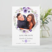 Stoffige Paarse Pastel Watercolor Foto Bruiloft Save The Date (Staand voorkant)
