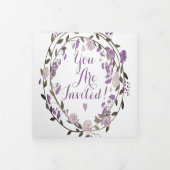 Stoffige Paarse Pioen Bloemen Krans Bruiloft Drieluik Uitnodiging (Cover)